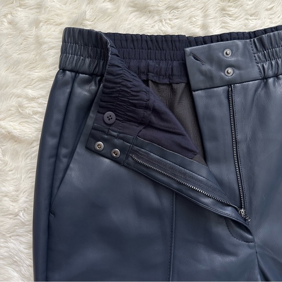 Rebecca Taylor Pants Vegan Leather Track Pant Crop Dark Navy Blue 14 NWT New - Picture 7 of 13
